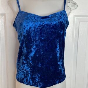 SUSAN LUCCI VELVET ROYAL BLUE SPAGHETTI STRAP BUILT IN BRA CAMISOLE TOP SZ 36D
